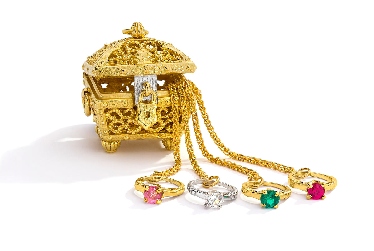 Treasure Chest Charm with Diamond Ring Cynthia Bach